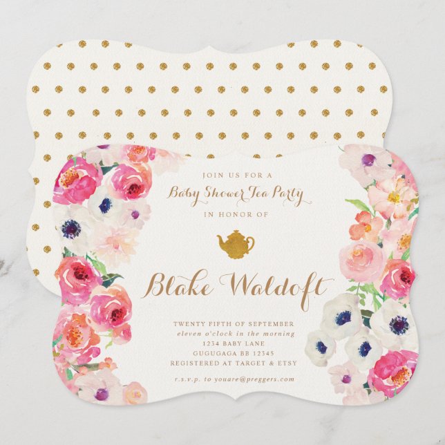 Floral Tea Party Baby Shower Invitation (Front/Back)