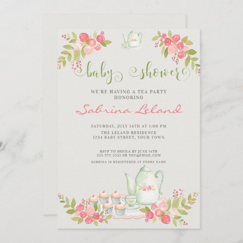 Floral Tea Party Baby Shower Invitation