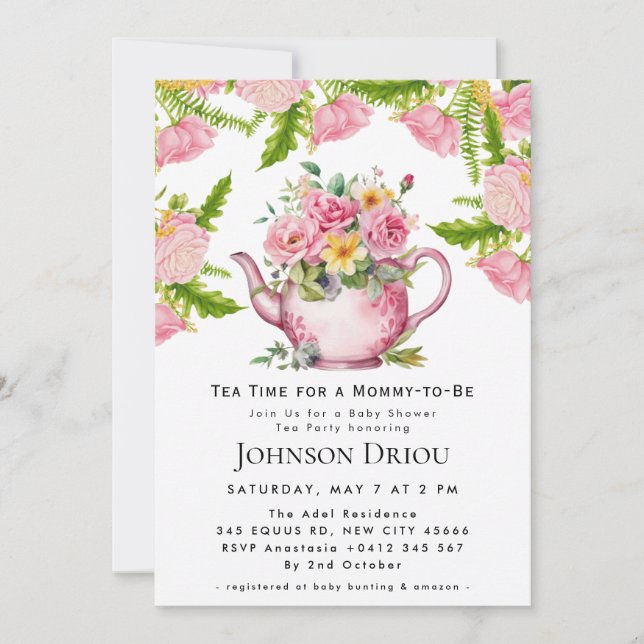 Floral Tea Party Baby Shower Invitation (Front)