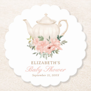 Floral Tea Party Baby Shower Paper Coaster