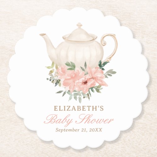 Floral Tea Party Baby Shower Paper Coaster