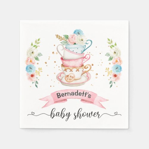 Floral  Tea Party Baby Shower Paper Napkin