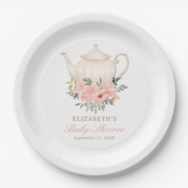 Floral Tea Party Baby Shower Paper Plates (Front)