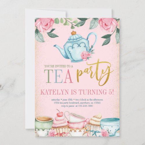 Floral Tea Party Birthday Invitation
