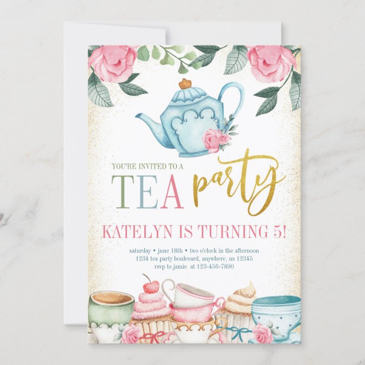 Floral Tea Party Birthday Invitation | Zazzle