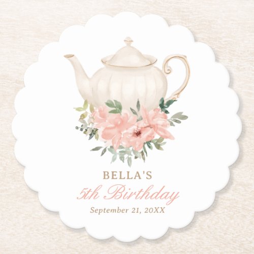Floral Tea Party Birthday Paper Coaster