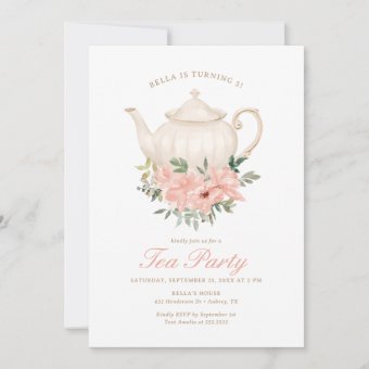 Floral Tea Party Birthday Party Invitation | Zazzle