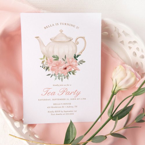 Floral Tea Party Birthday Party Invitation
