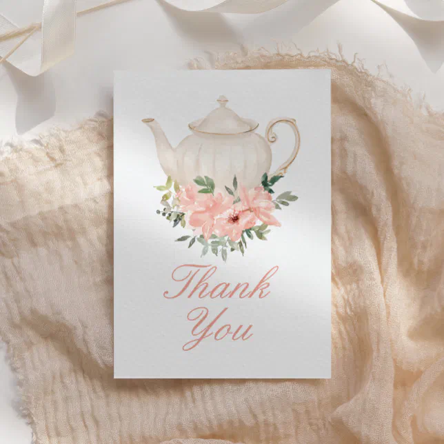 Floral Tea Party Birthday Party Thank You Card | Zazzle