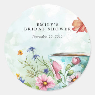 Floral Tea Party Bridal Shower Classic Round Sticker