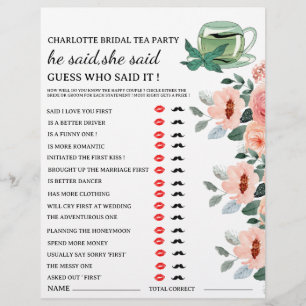 Floral Tea Party Bridal Shower Game Flyer