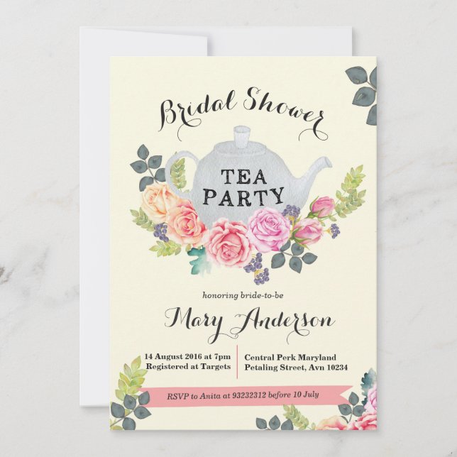 Floral Tea Party Bridal Shower Invitation (Front)