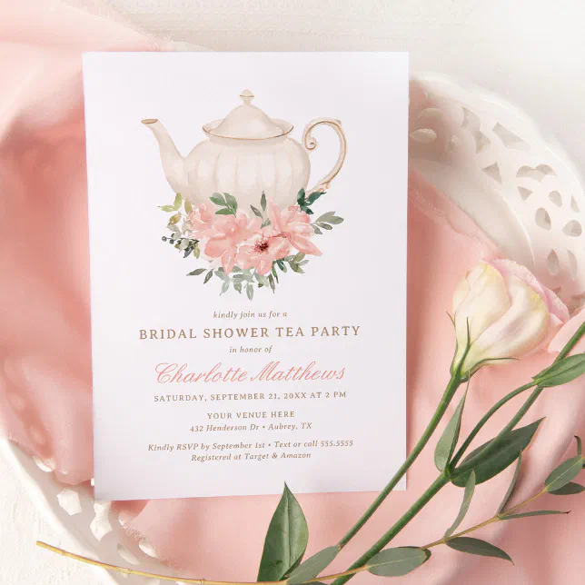 Floral Tea Party Bridal Shower Invitation | Zazzle