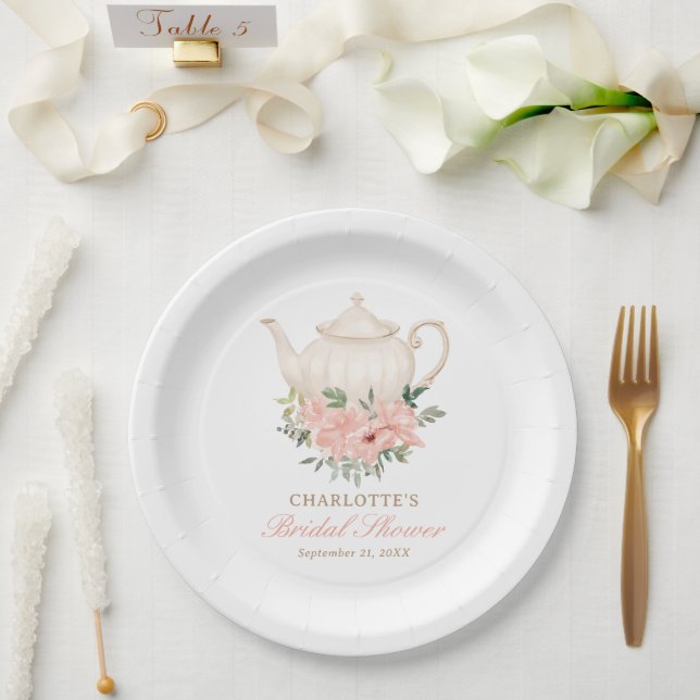 Floral Tea Party Bridal Shower Paper Plates (Wedding)