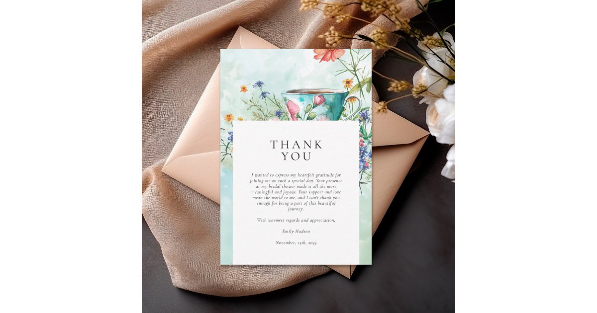 Floral Tea Party Bridal Shower Thank You Card | Zazzle