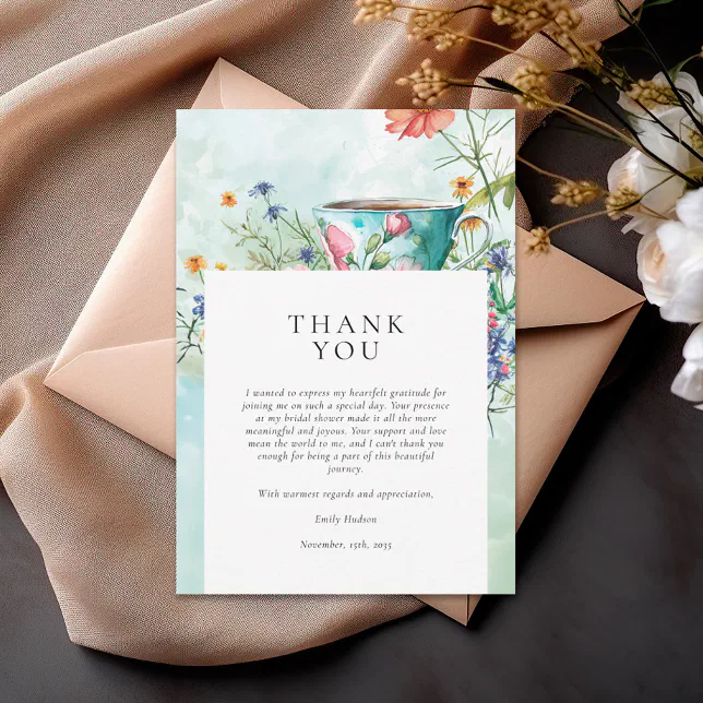Floral Tea Party Bridal Shower Thank You Card | Zazzle