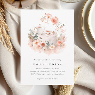 Floral Tea Party Elegant Bridal Shower Invitation