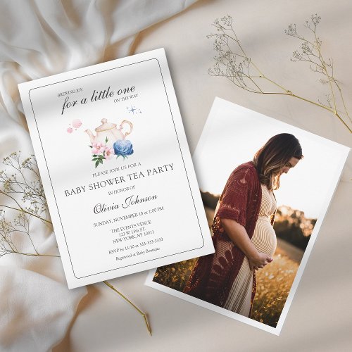 Floral Tea Party Gender Neutral Baby Shower Photo Invitation