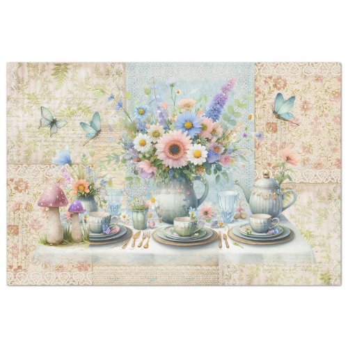 Floral Tea Party Pastel Bouquet Blue Pink Preppy Tissue Paper