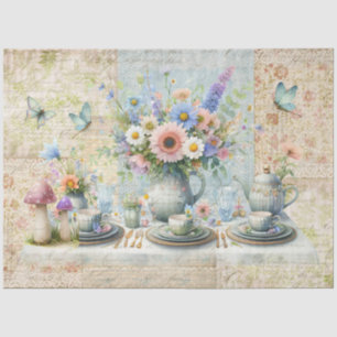 Floral Tea Party Pastel Bouquet Blue Pink Preppy Tissue Paper