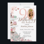 Floral Tea Party Pink Custom Photo 90th Birthday Invitation<br><div class="desc">Floral Tea Party Pink Custom Photo 90th Birthday Invitation. This delightful design captures the essence of elegance and celebration. Featuring a charming watercolor floral motif in shades of pink, adorned with delicate teapots, teacups, and delectable desserts, it sets the perfect ambiance for a milestone celebration. Whether you're commemorating a milestone...</div>