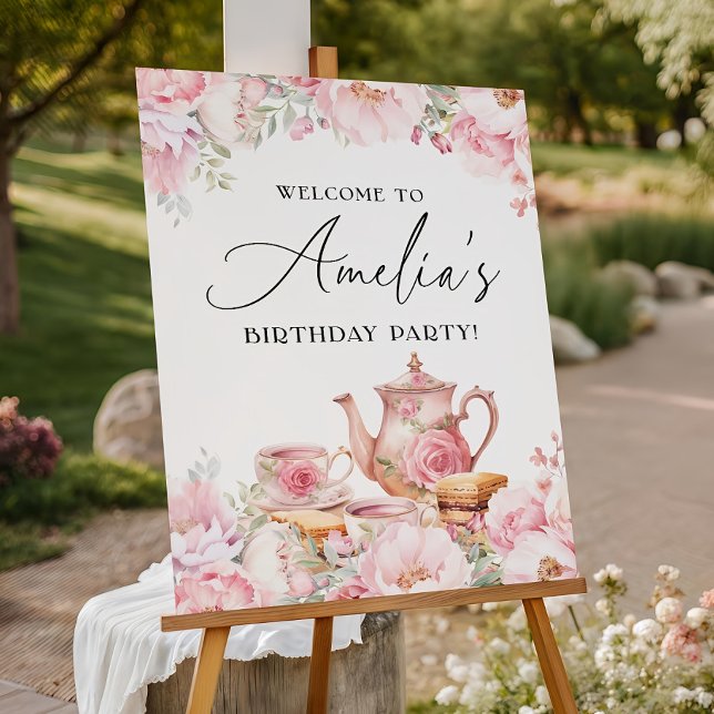 Floral Tea Party Welcome Sign EDITABLE, Blush Pink (Creator Uploaded)