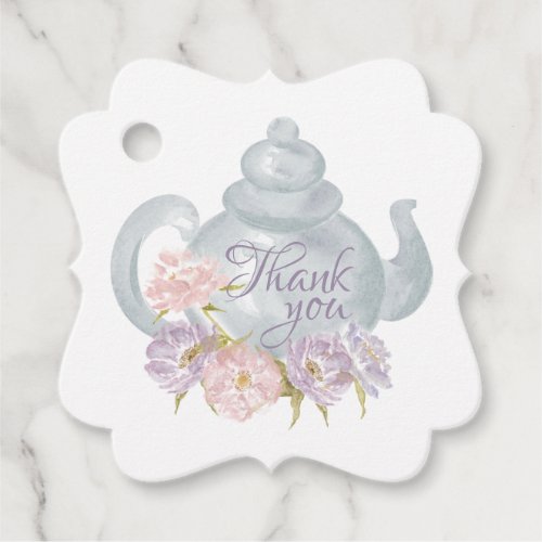 Floral Tea Pot Bridal Shower Thank You Favor Tags