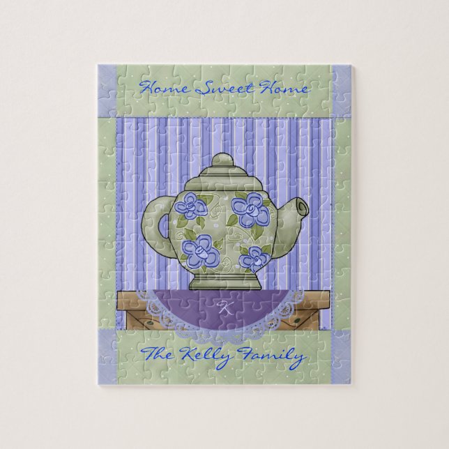 Floral Tea Pot Quilt Block Boxed Puzzle (Vertical)