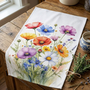 Floral Tea Towels, Wildflowers Dish Towel, Spring Kitchen Towel