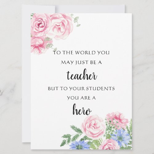 floral teacher mentor appreciation from students card