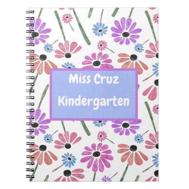 Floral Teacher Name/Grade Colorful  Notebook (Front)