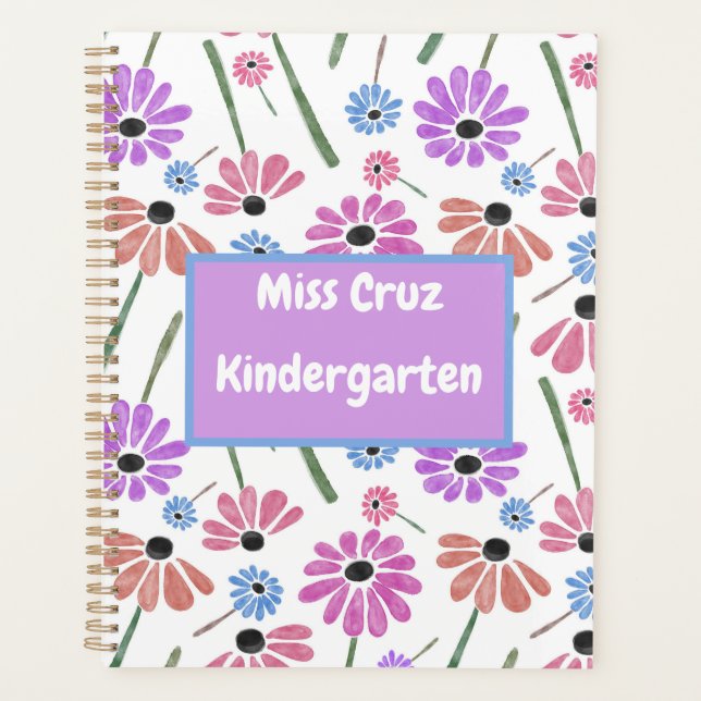 Floral Teacher Name/Grade Colorful  Planner (Front)