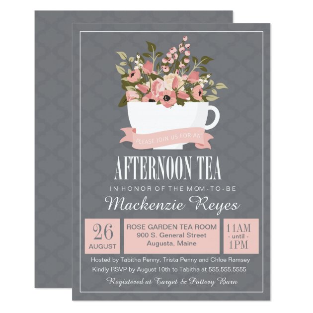 Floral Teacup Afternoon Tea Baby Or Bridal Shower Invitation