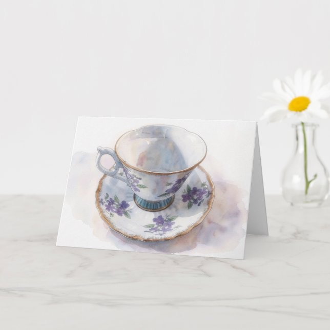 Floral Teacup Art Note Card (Small Plant)