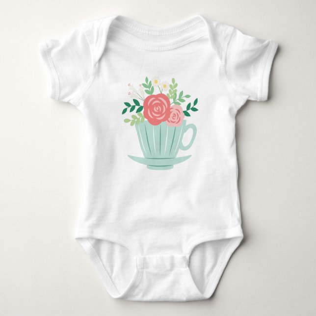 Floral Teacup Baby Bodysuit (Front)
