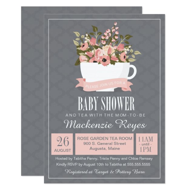 Floral Teacup Baby Shower Invitation, Tea Party Card