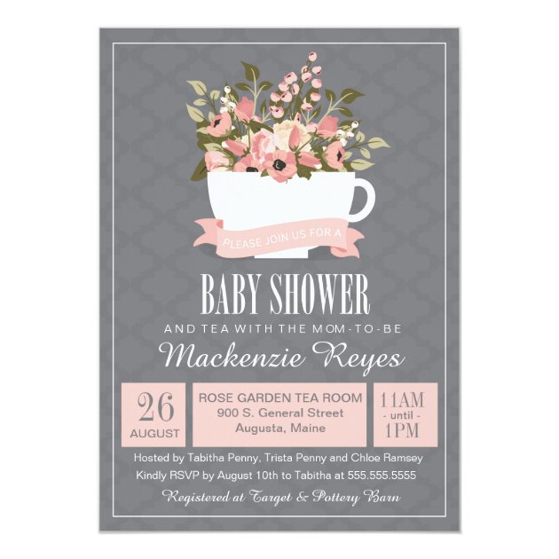 Floral Teacup Baby Shower Invitation, Tea Party Card