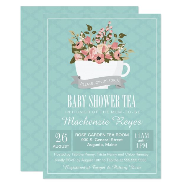Floral Teacup Baby Shower Tea Invitation