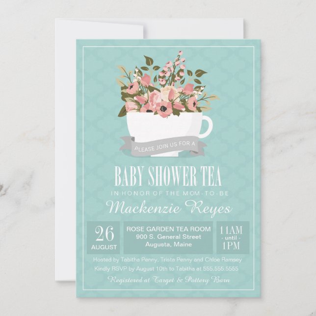 Floral Teacup Baby Shower Tea Invitation (Front)