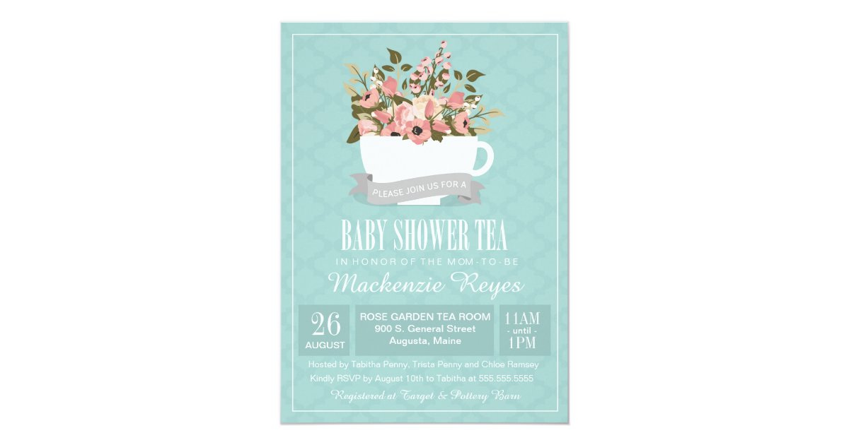 Floral Teacup Baby Shower Tea Invitation