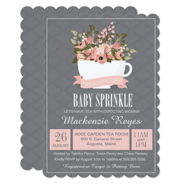 Floral Teacup Baby Sprinkle, Tea Party Invitation