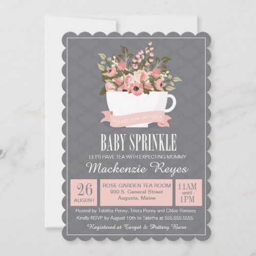 Floral Teacup Baby Sprinkle Tea Party Invitation