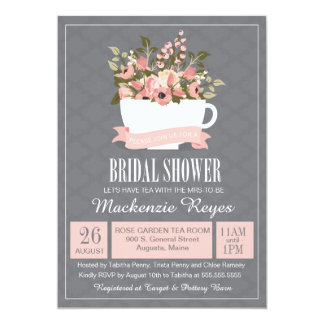 Bridal Shower Tea Party Invitations Announcements Zazzle Fl Teacup Bridal Shower Invitation Tea Party Card