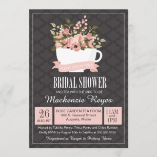 Floral Teacup Bridal Shower Invitation, Tea Party Invitation