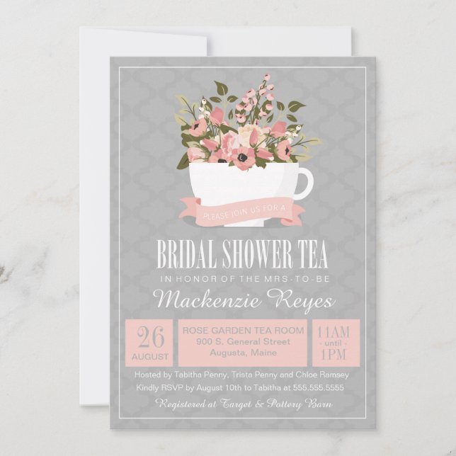 Floral Teacup Bridal Shower Tea Invitation (Front)