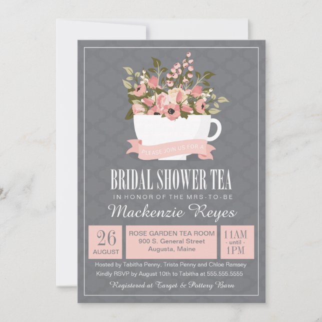 Floral Teacup Bridal Shower Tea Invitation (Front)