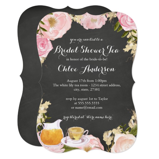 Floral Teacup Chalkboard Bridal Shower Invite
