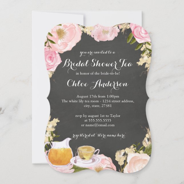 Floral Teacup Chalkboard Bridal Shower Invite (Front)