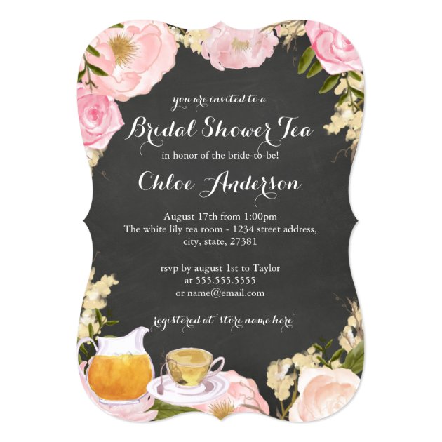 Floral Teacup Chalkboard Bridal Shower Invite