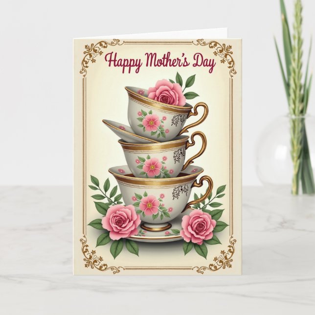 Floral Teacup Mothers Day Card (Front)